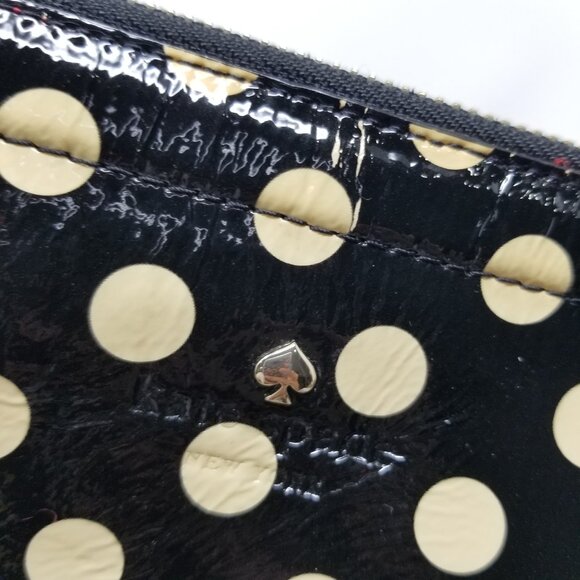 KATE SPADE Black & Cream Polka Dot Patent Leather Round Square Crossbody Bag - Picture 6 of 14